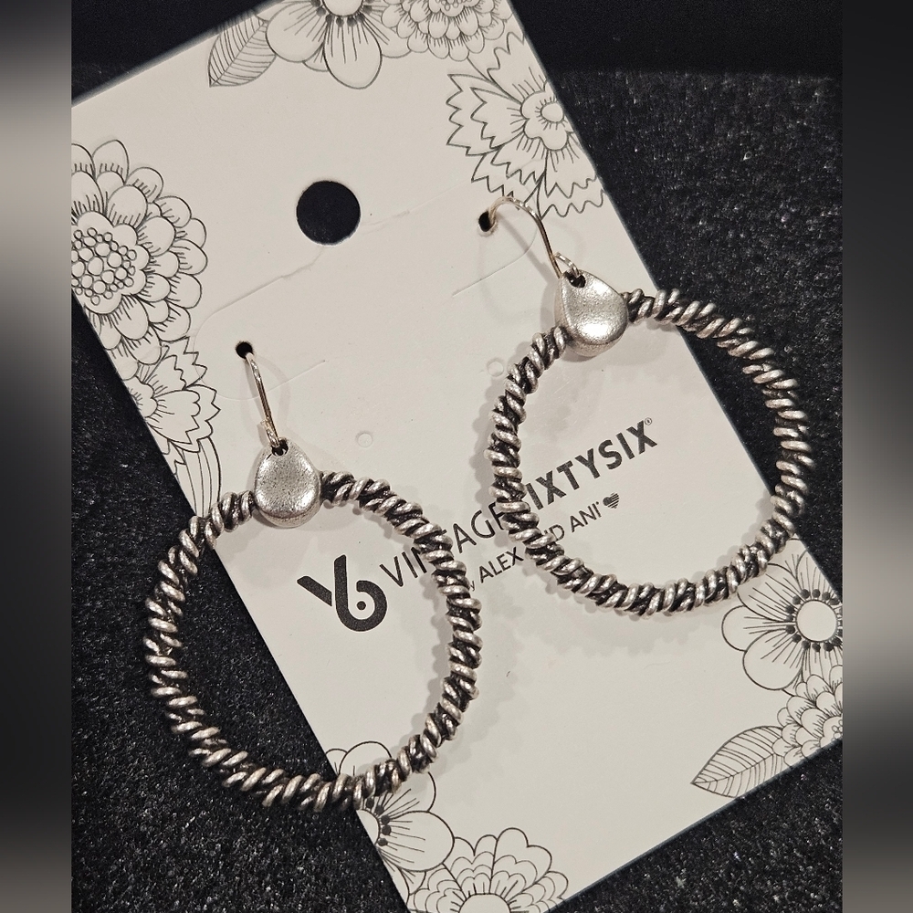 NWT Alex and Ani 925 Silver Crimped Wire Hoop Earrings